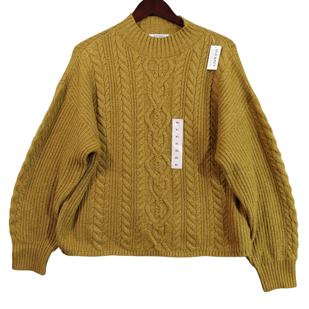 Old Navy Cable Knit Sweater Women XL Green SoSoft Mock Neck 784432-02-1